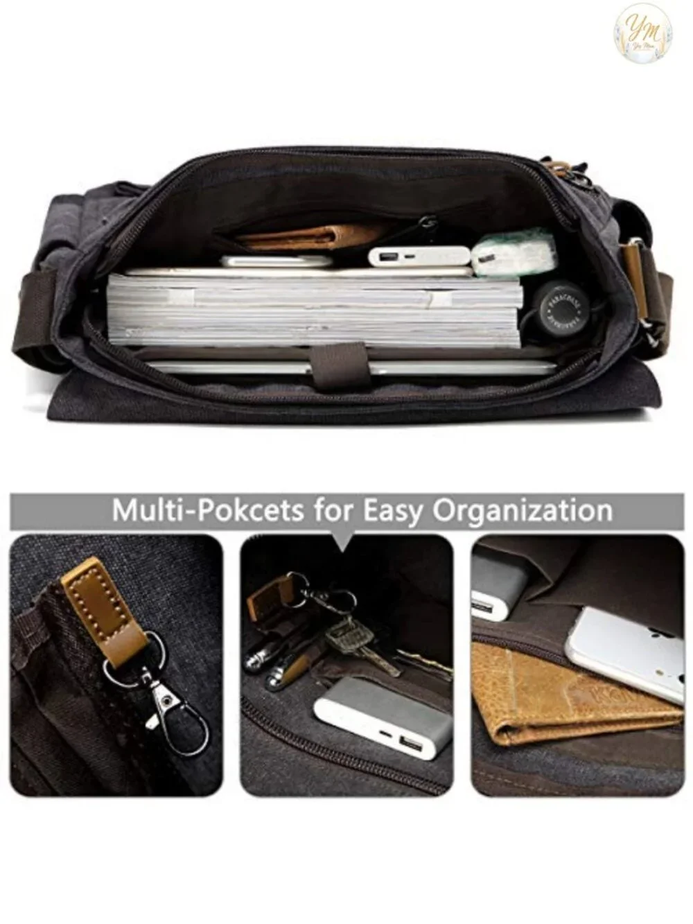 Vintage Water Resistant Canvas Laptop Messenger Bag for Men 15.6